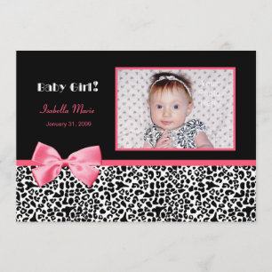Trendy Pink And Black Photo Birth Announcements