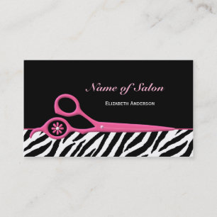 Trendy Pink and Black Zebra Hair Salon Scissors Business Card