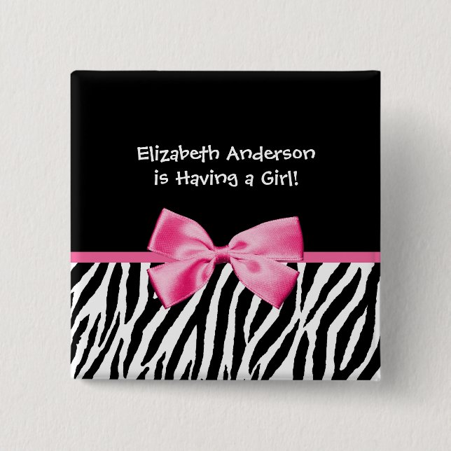 Trendy Pink And Black Zebra Print Girl Baby Shower 15 Cm Square Badge (Front)
