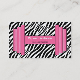 Trendy Pink And Black Zebra Print Personal Trainer Business Card