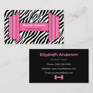 Trendy Pink And Black Zebra Print Personal Trainer Business Card