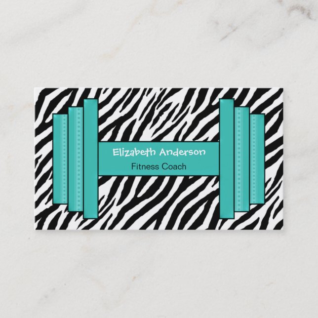 Trendy Pink And Black Zebra Print Personal Trainer Business Card (Front)