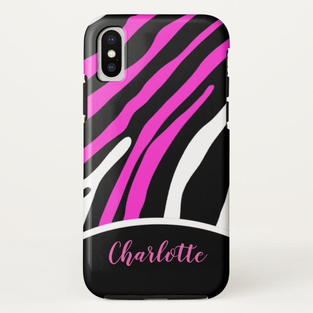 Trendy Pink and Black Zebra Stripe Phone Case (Back)