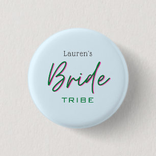 Trendy pink and blue Bride tribe Button
