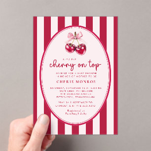 Trendy Pink and Red Cherry on Top Baby Shower Acrylic Invitations
