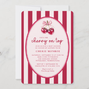 Trendy Pink and Red Cherry on Top Baby Shower Invitation