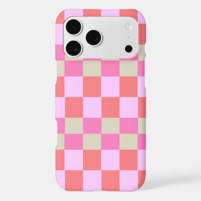 Trendy Pink and Sand Beige Retro Checkerboard (Back)