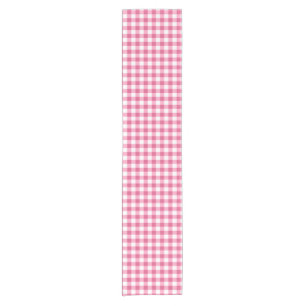Trendy Pink And White Gingham Check Pattern Short Table Runner