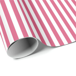 Trendy Pink and White Wide Horizontal Stripes Wrapping Paper