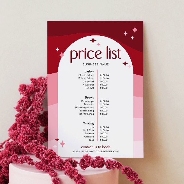 Trendy Pink Arch Retro Business Salon Price List (Creator Uploaded)