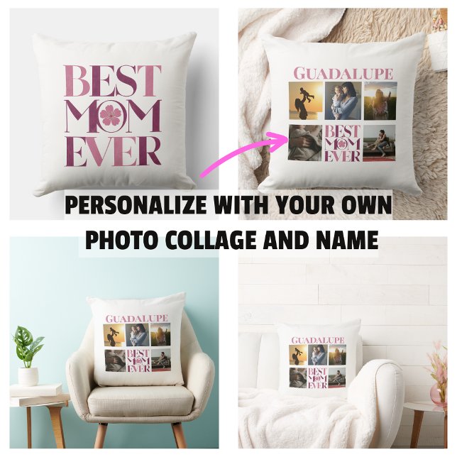 Trendy Pink Best Mum Ever Photo Collage Cushion (Trendy Pink Best Mom Ever Photo Collage Throw Pillow
)
