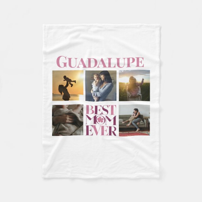 Trendy Pink Best Mum Ever Photo Collage Fleece Blanket (Front)