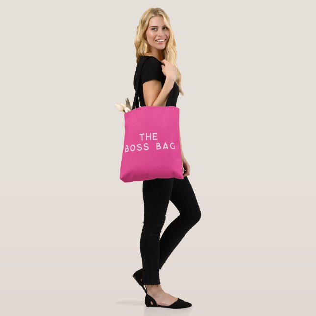 Trendy Pink BIG Boss Print Womens Tote Bag (On Model)