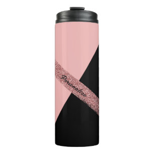 Trendy Pink Black Glitter Personalised Chic Glam Thermal Tumbler