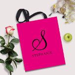 Trendy Pink Black Monogram Initial Script Name Tote Bag<br><div class="desc">Trendy Pink Black Monogram Initial Script Name Tote Bag.  Easy to customise. Get yours today!</div>