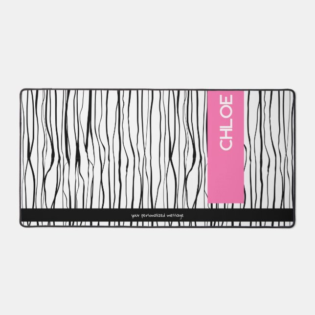 Trendy Pink & Black Personalised  Desk Mat (Front)