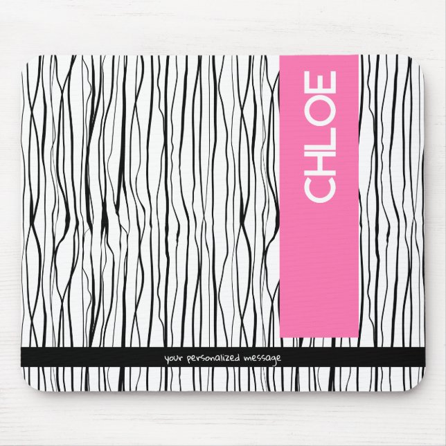 Trendy Pink & Black Personalised  Mouse Mat (Front)