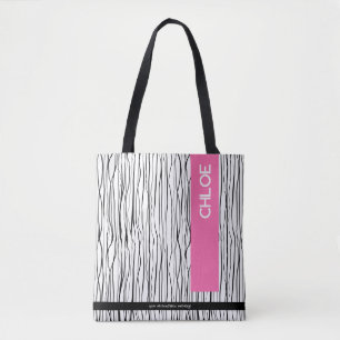 Trendy Pink & Black Personalised  Tote Bag
