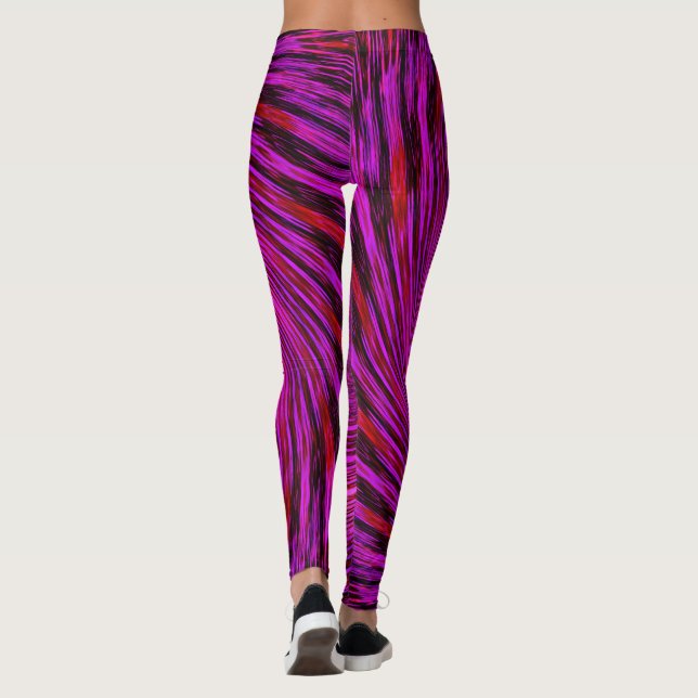 Trendy Pink Black Stripes Leggings (Back)