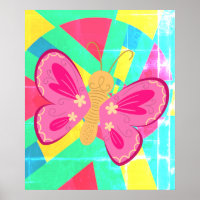 Trendy pink, blue and orange abstract butterfly