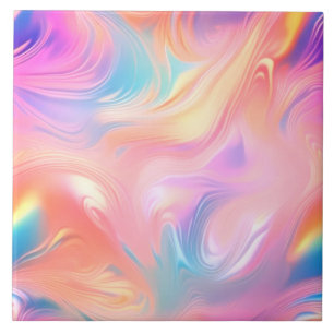 Trendy Pink Blue yellow abstract waves Tile