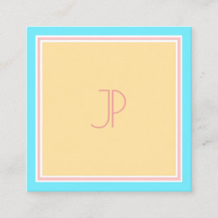 Trendy Pink Blue Yellow Modern Monogram Template Square Business Card