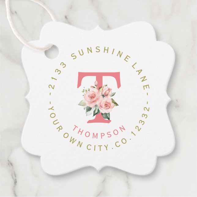 Trendy Pink Blush Floral Circular Address Label (Front)