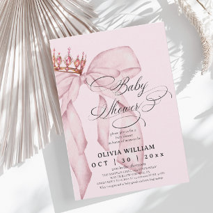 Trendy Pink Bow Baby Girl Shower Invitation