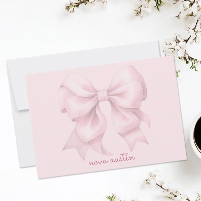 Trendy Pink Bow Personalised With Name Monogram Card (Creator Uploaded)