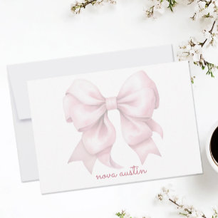 Trendy Pink Bow Personalised With Name Monogram Card