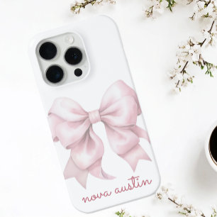 Trendy Pink Bow Personalised With Name Monogram iPhone 15 Pro Case