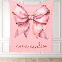 Trendy Pink Bow Personalised With Name Monogram