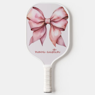 Trendy Pink Bow Personalised With Name Monogram Pickleball Paddle