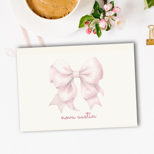 Trendy Pink Bow Personalised With Name Monogram Post-it Notes (Creator Uploaded)