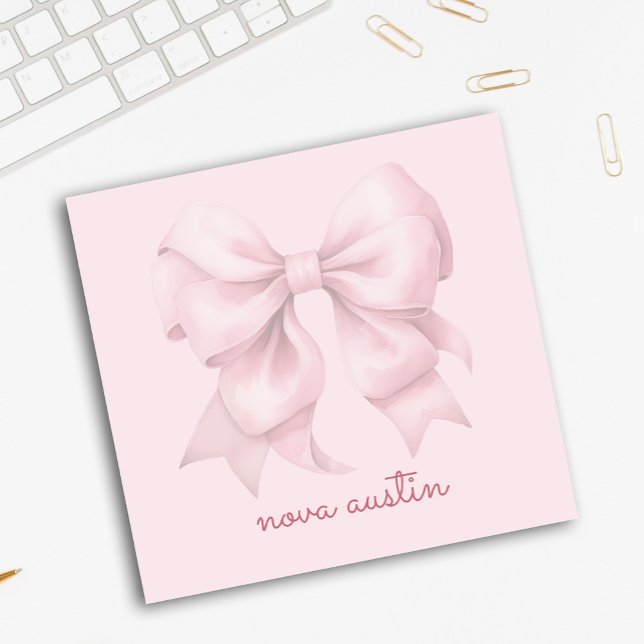 Trendy Pink Bow Personalised With Name Monogram Post-it Notes (Creator Uploaded)