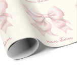 Trendy Pink Bow Personalised With Name Monogram Wrapping Paper<br><div class="desc">Elevate your gift-giving with our Trendy Pink Bow Personalised Wrapping Paper, a perfect blend of vintage girly charm and modern coquette style. The wrapping paper features a stunning watercolor bow in a soft pink shade, complemented by a personalised name monogram that adds a touch of elegance to every package. This...</div>