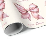 Trendy Pink Bow Personalised With Name Monogram Wrapping Paper<br><div class="desc">Make your gifts unforgettable with our Trendy Pink Bow Personalised Wrapping Paper, designed for those who love a mix of vintage charm and modern elegance. The wrapping paper features a delicate watercolor bow in a soft pink hue, perfect for adding a touch of coquette aesthetic to any present. The personalised...</div>