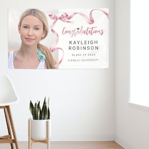 Trendy Pink Bow Photo Graduation Banner