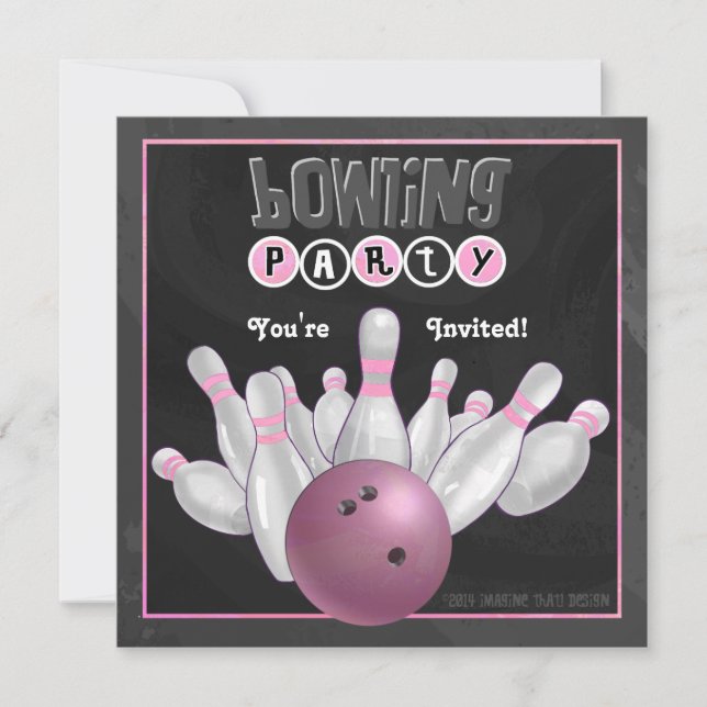 Trendy Pink Bowling Party Invitation (Front)