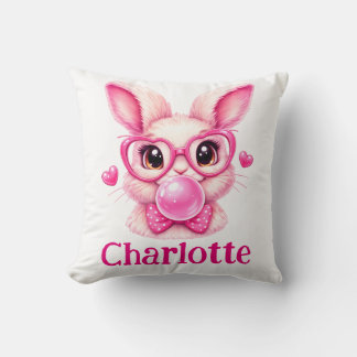 Trendy Pink Bunny  with Bubble Gum – Custom Name Cushion