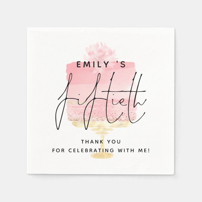 Trendy Pink Cake Name 50th Birthday Thank You Napkin (Front)
