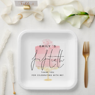 Trendy Pink Cake Name 50th Birthday Thank You Paper Plate
