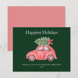 Trendy Pink Car Business Holiday Card