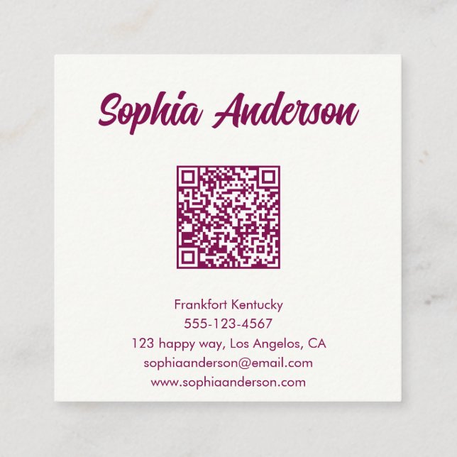 Trendy Pink Checkerboard with QR Code Square Business Card (Back)