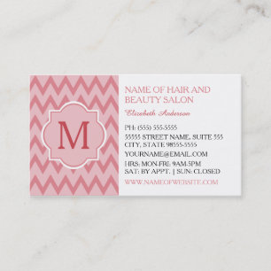 Trendy Pink Chevron Zigzag Monogram Beauty Salon Business Card