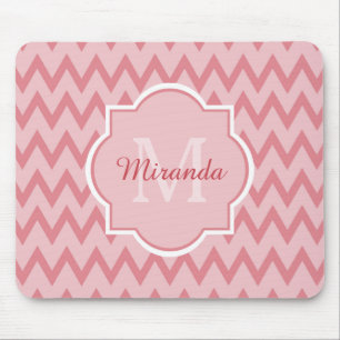 Trendy Pink Chevron Zigzag Name and Monogram Mouse Mat