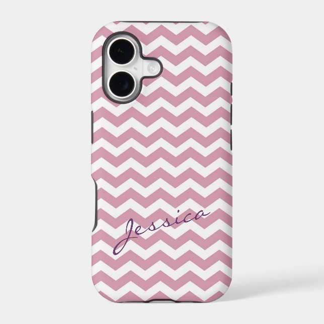 Trendy pink chevron zigzag with name (Back)