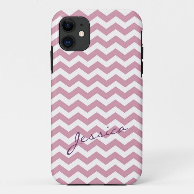 Trendy pink chevron zigzag with name Case-Mate iPhone case (Back)