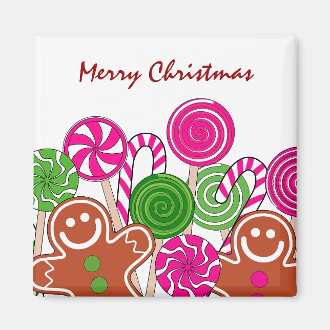 Trendy pink Christmas gingerbreads Magnet (Front)