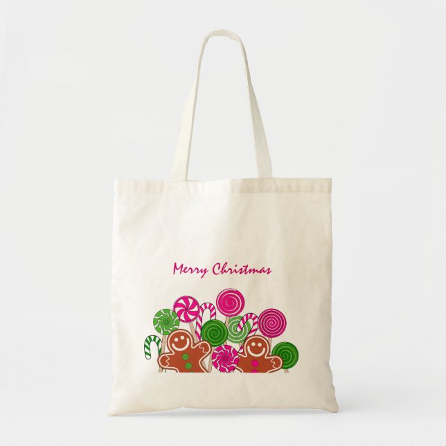 Trendy pink Christmas gingerbreads Tote Bag (Front)